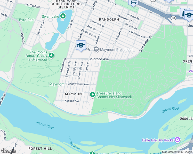 map of restaurants, bars, coffee shops, grocery stores, and more near 1514 Southampton Avenue in Richmond