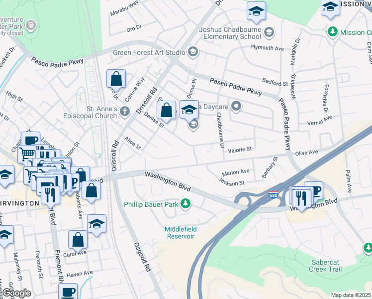 map of restaurants, bars, coffee shops, grocery stores, and more near 41963 McKay Street in Fremont