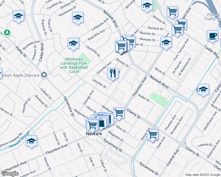 map of restaurants, bars, coffee shops, grocery stores, and more near 6364 Noel Avenue in Newark