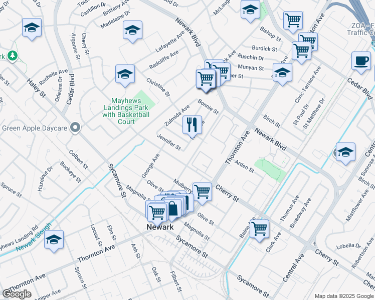 map of restaurants, bars, coffee shops, grocery stores, and more near 6364 Noel Avenue in Newark