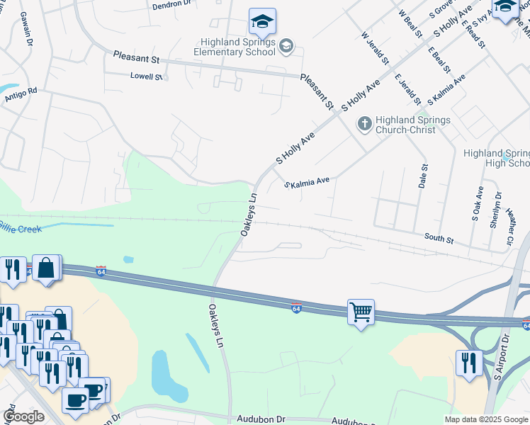 map of restaurants, bars, coffee shops, grocery stores, and more near 109 South Street in Highland Springs