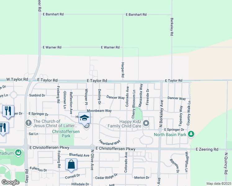 map of restaurants, bars, coffee shops, grocery stores, and more near 4632 Callisto Lane in Turlock