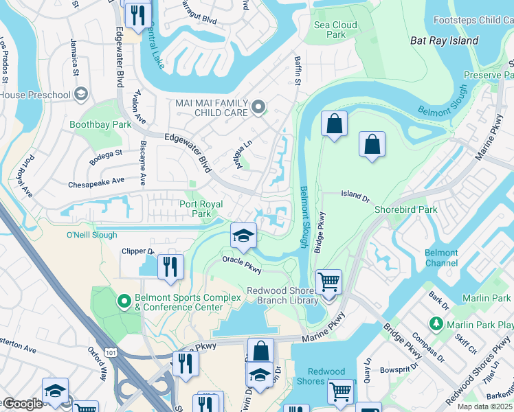 map of restaurants, bars, coffee shops, grocery stores, and more near 300 Timberhead Lane in Foster City