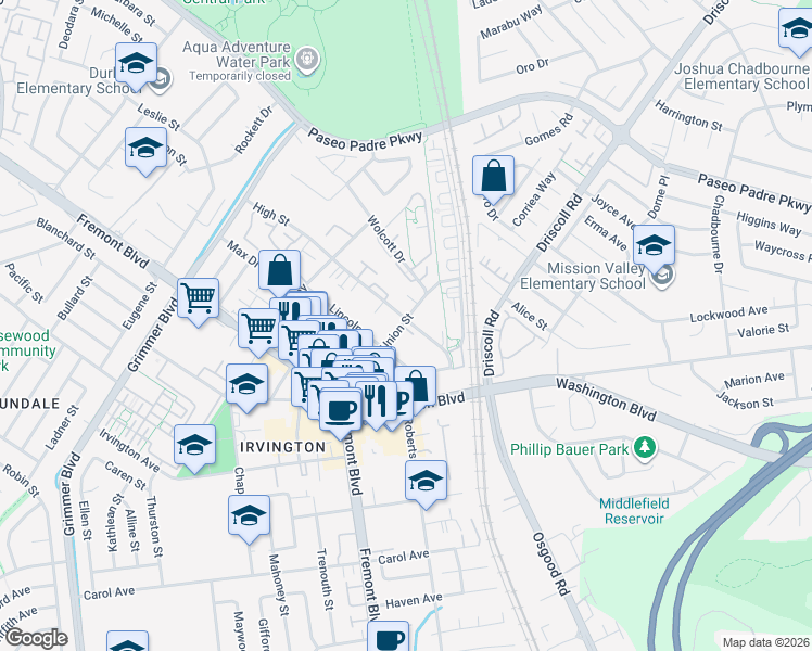map of restaurants, bars, coffee shops, grocery stores, and more near 41000 Genesis Common in Fremont