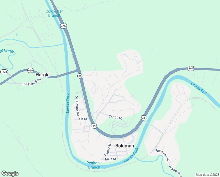 map of restaurants, bars, coffee shops, grocery stores, and more near 330 Left Fork Penhook Branch Road in Harold