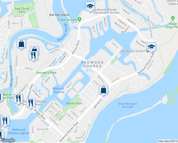 map of restaurants, bars, coffee shops, grocery stores, and more near in Redwood City