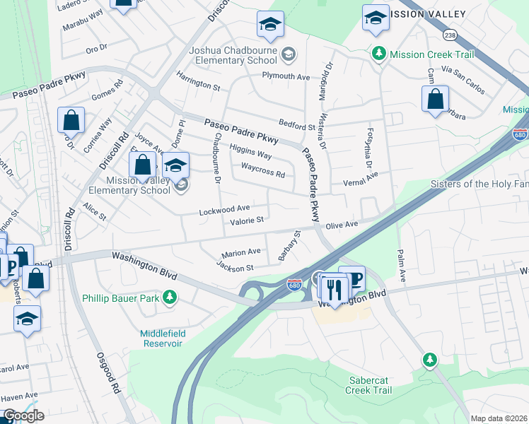 map of restaurants, bars, coffee shops, grocery stores, and more near 42077 Miranda Street in Fremont