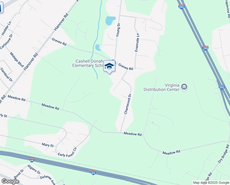 map of restaurants, bars, coffee shops, grocery stores, and more near 2006 Chartwood Lane in Sandston