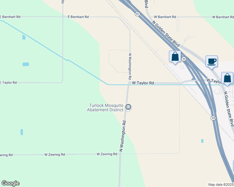 map of restaurants, bars, coffee shops, grocery stores, and more near 4637 North Washington Road in Turlock