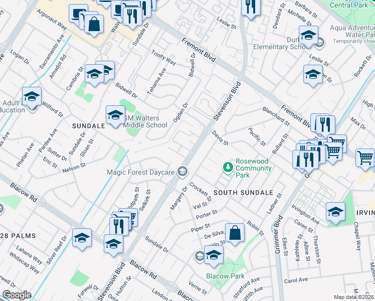 map of restaurants, bars, coffee shops, grocery stores, and more near in Fremont