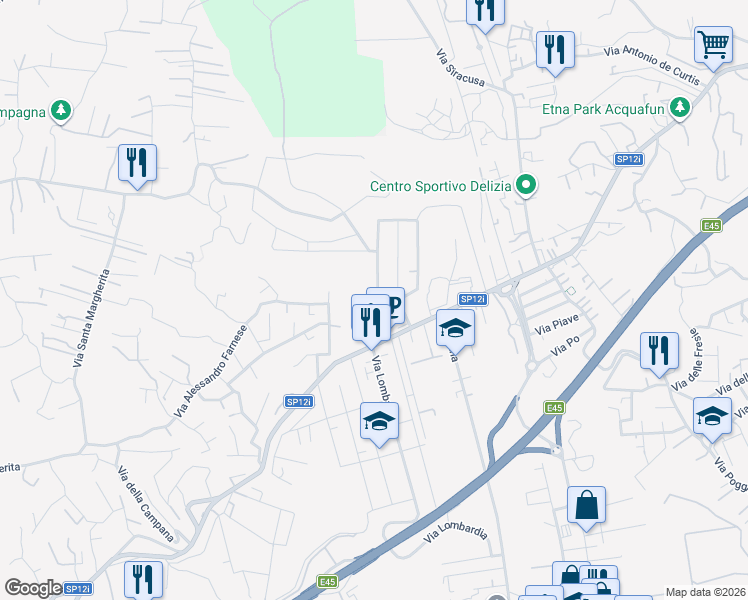 map of restaurants, bars, coffee shops, grocery stores, and more near 20 Via Serra Belvedere in Misterbianco