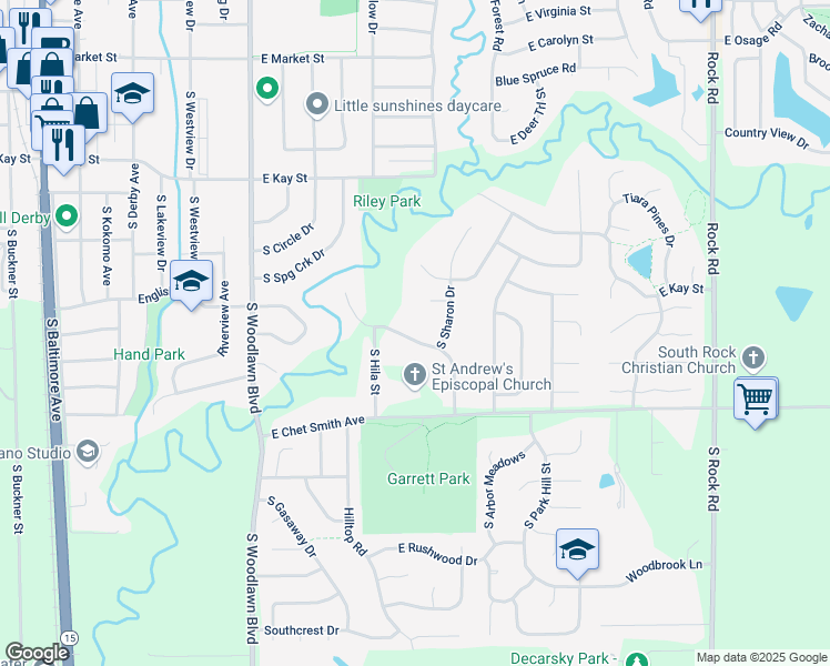 map of restaurants, bars, coffee shops, grocery stores, and more near 1100 East Springdale Street in Derby