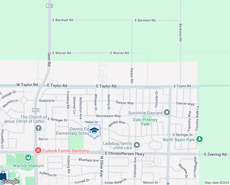 map of restaurants, bars, coffee shops, grocery stores, and more near 935 Fantasy Court in Turlock