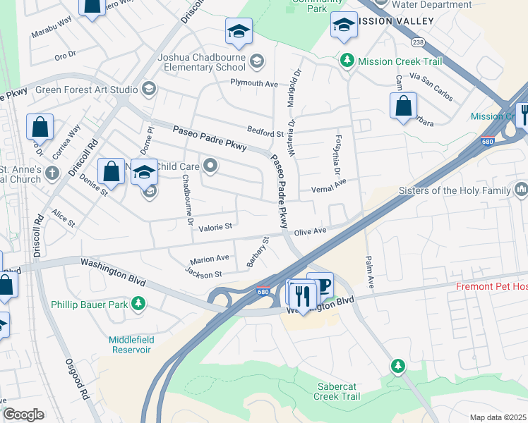 map of restaurants, bars, coffee shops, grocery stores, and more near 1905 Lockwood Avenue in Fremont
