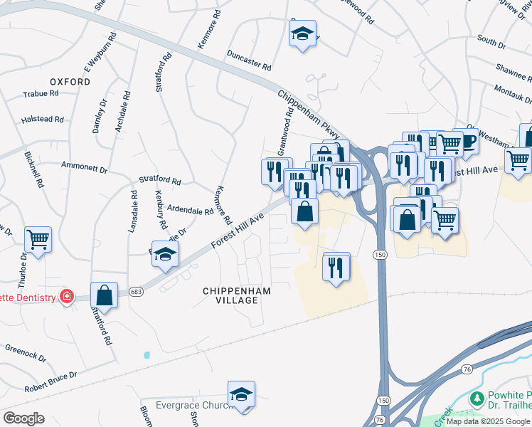 map of restaurants, bars, coffee shops, grocery stores, and more near in Richmond