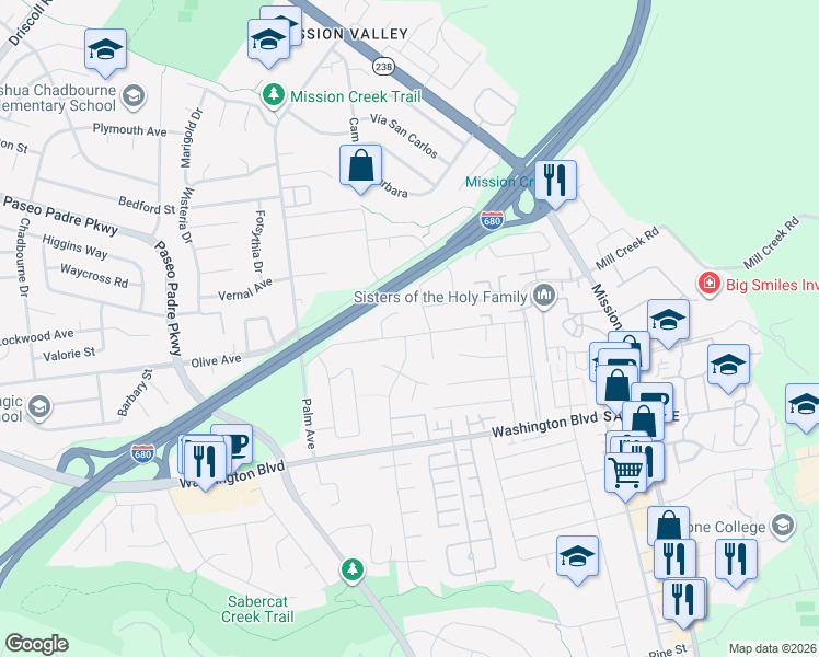 map of restaurants, bars, coffee shops, grocery stores, and more near 701 Olive Avenue in Fremont