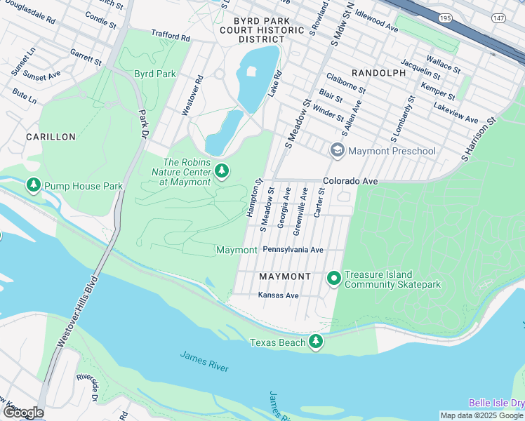 map of restaurants, bars, coffee shops, grocery stores, and more near 1502 South Meadow Street in Richmond