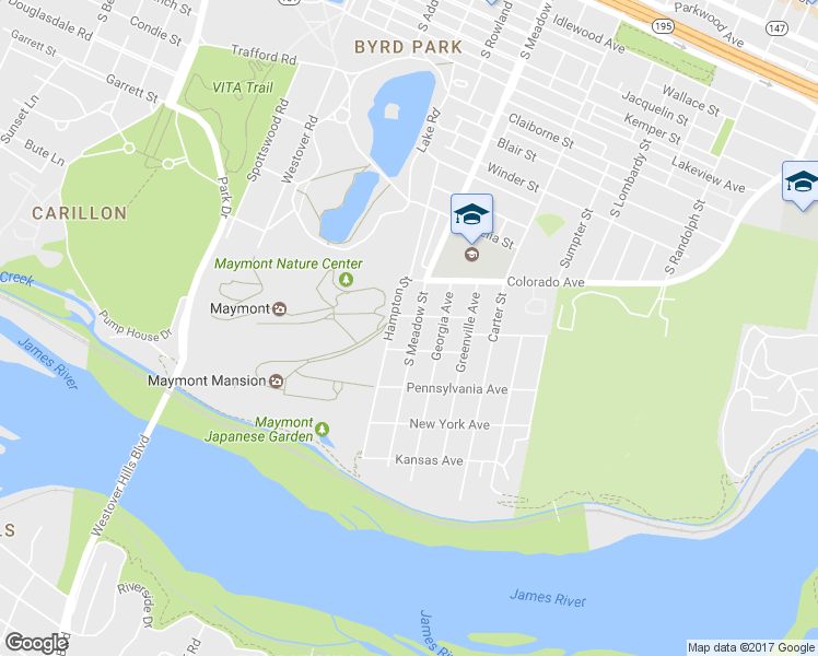 map of restaurants, bars, coffee shops, grocery stores, and more near 1502 South Meadow Street in Richmond
