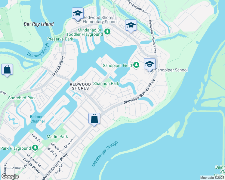 map of restaurants, bars, coffee shops, grocery stores, and more near 504 Mendocino Way in Redwood City