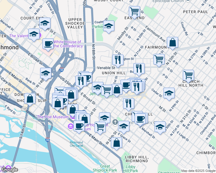 map of restaurants, bars, coffee shops, grocery stores, and more near 2008 Princess Anne Avenue in Richmond