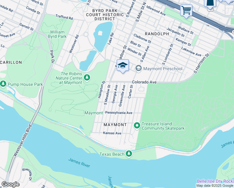 map of restaurants, bars, coffee shops, grocery stores, and more near 1504 Georgia Avenue in Richmond