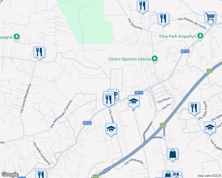 map of restaurants, bars, coffee shops, grocery stores, and more near 20 Via Serra Belvedere in Misterbianco