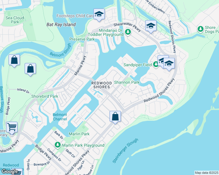 map of restaurants, bars, coffee shops, grocery stores, and more near 823 Lakeshore Drive in Redwood City