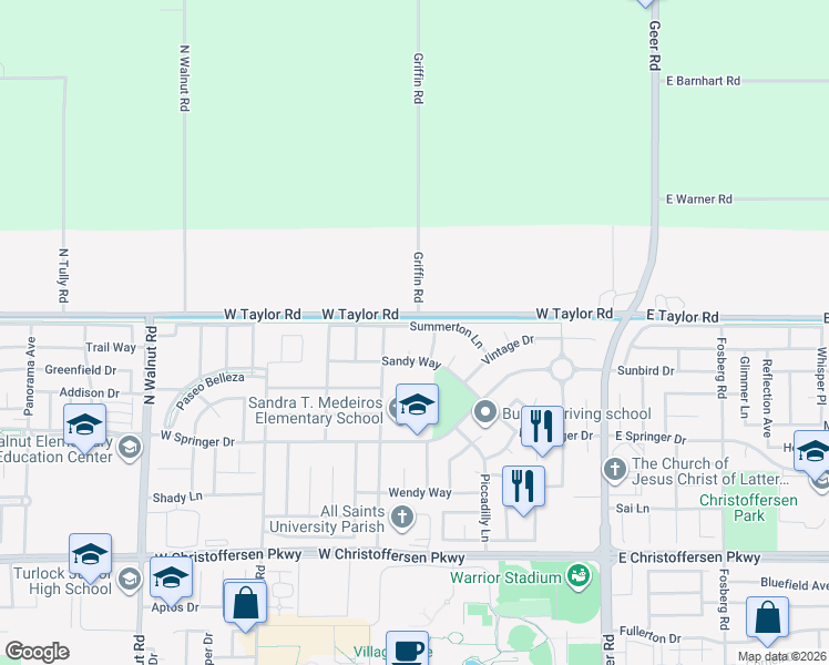 map of restaurants, bars, coffee shops, grocery stores, and more near 644 Summerton Lane in Turlock