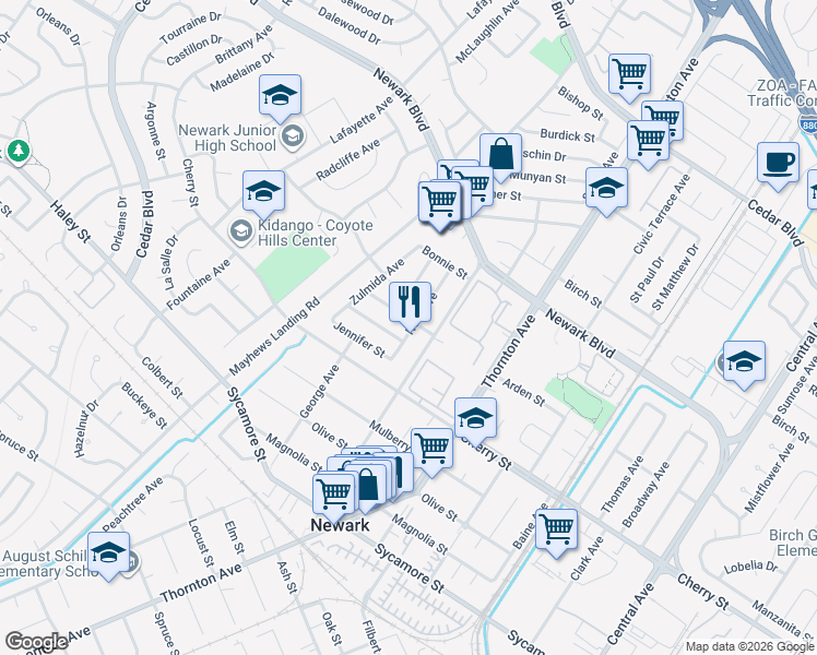 map of restaurants, bars, coffee shops, grocery stores, and more near 6311 Noel Avenue in Newark