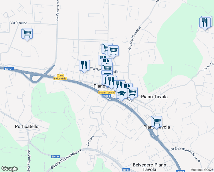 map of restaurants, bars, coffee shops, grocery stores, and more near in Piano Tavola