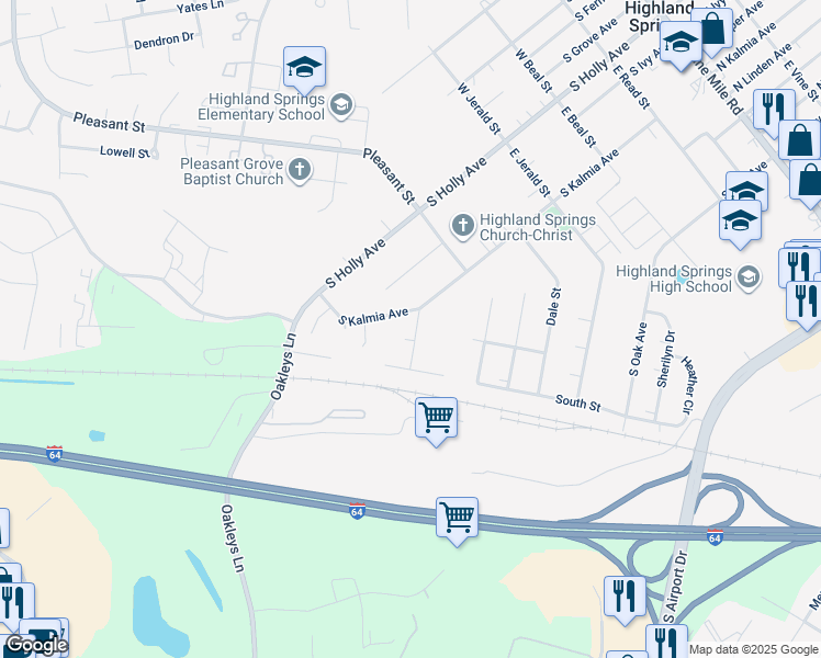 map of restaurants, bars, coffee shops, grocery stores, and more near 602 Summer Court in Henrico