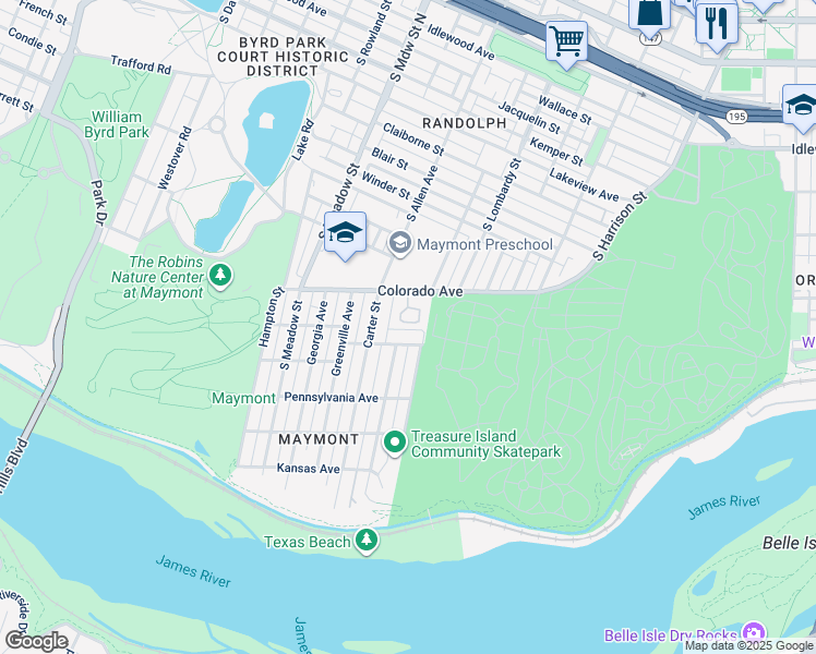 map of restaurants, bars, coffee shops, grocery stores, and more near 1707 Colorado Avenue in Richmond