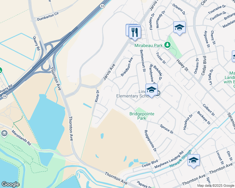 map of restaurants, bars, coffee shops, grocery stores, and more near 8063 Merion Drive in Newark