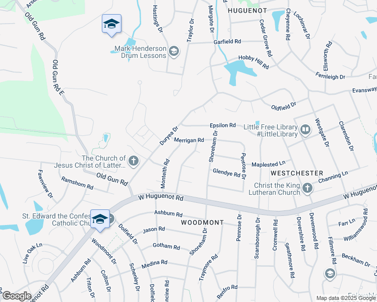 map of restaurants, bars, coffee shops, grocery stores, and more near 2930 Poyntelle Road in Richmond