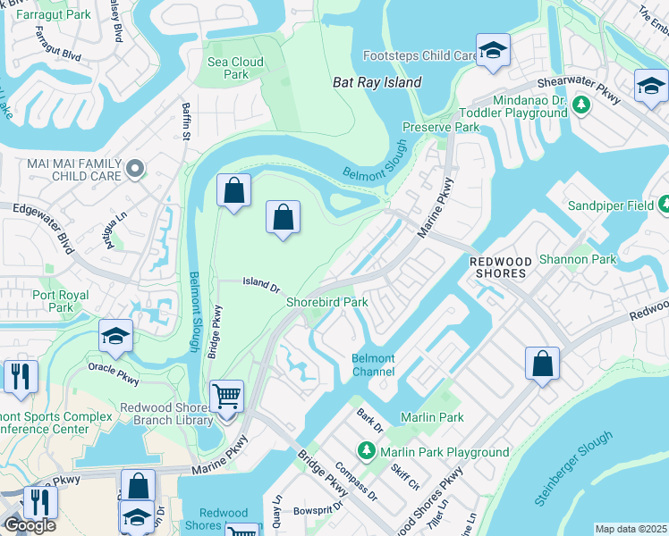 map of restaurants, bars, coffee shops, grocery stores, and more near in Redwood City