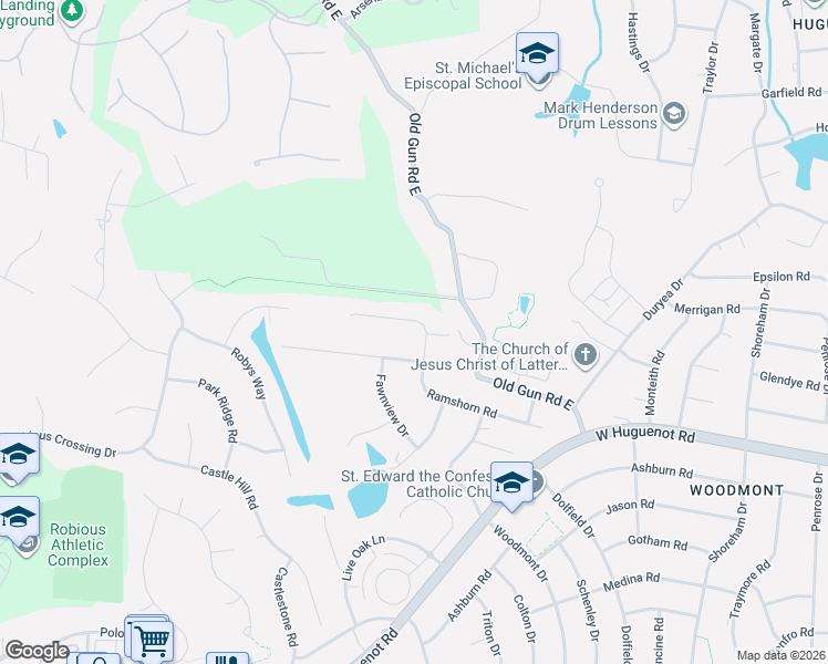 map of restaurants, bars, coffee shops, grocery stores, and more near 10841 Ramshorn Road in Midlothian