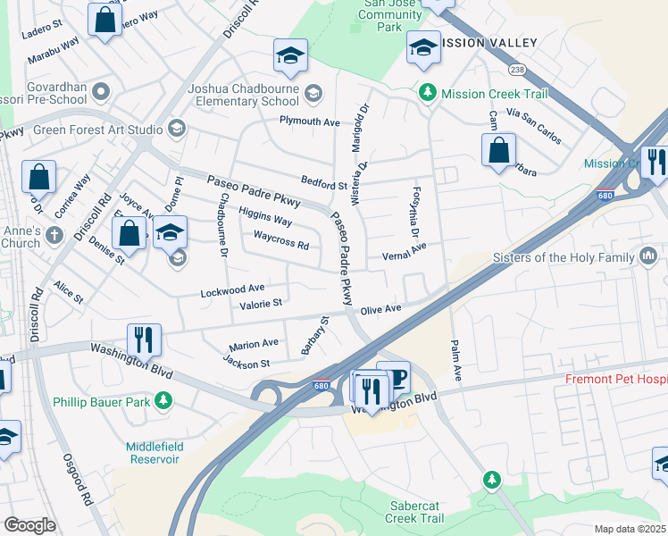 map of restaurants, bars, coffee shops, grocery stores, and more near 1905 Lockwood Avenue in Fremont