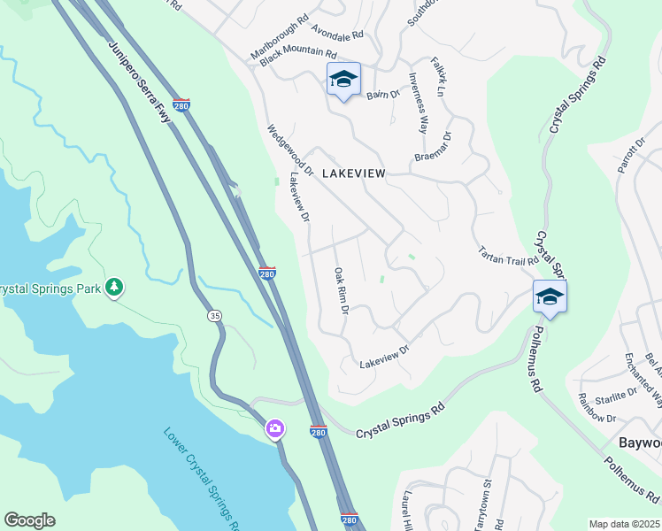 map of restaurants, bars, coffee shops, grocery stores, and more near 1485 Oak Rim Drive in Hillsborough
