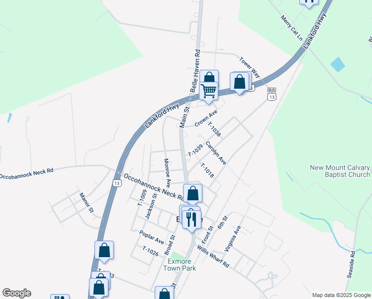 map of restaurants, bars, coffee shops, grocery stores, and more near 3097 Main Street in Exmore