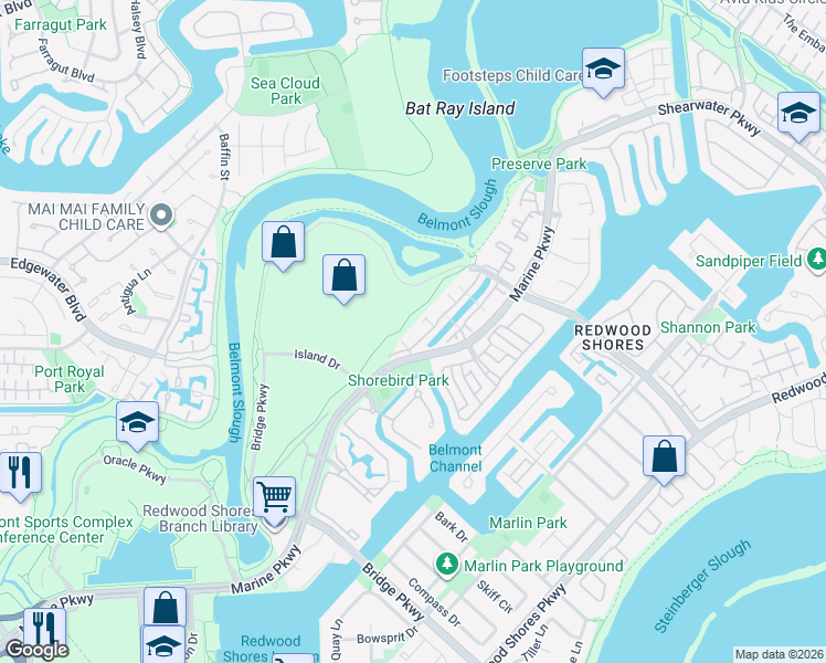 map of restaurants, bars, coffee shops, grocery stores, and more near in Redwood City