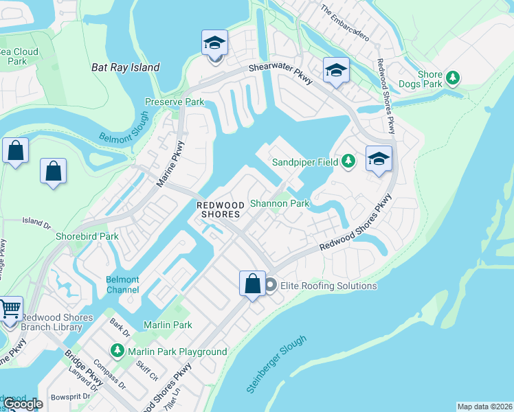 map of restaurants, bars, coffee shops, grocery stores, and more near 810 Lakeshore Drive in Redwood City