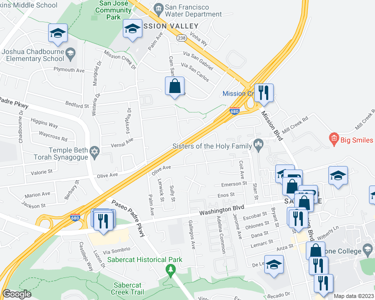 map of restaurants, bars, coffee shops, grocery stores, and more near 42939 Nido Court in Fremont