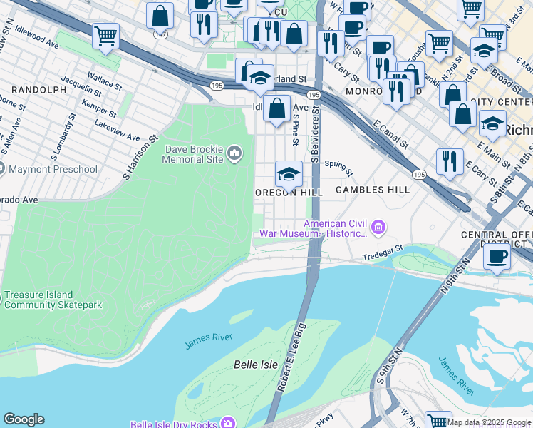 map of restaurants, bars, coffee shops, grocery stores, and more near 819 Holly Street in Richmond