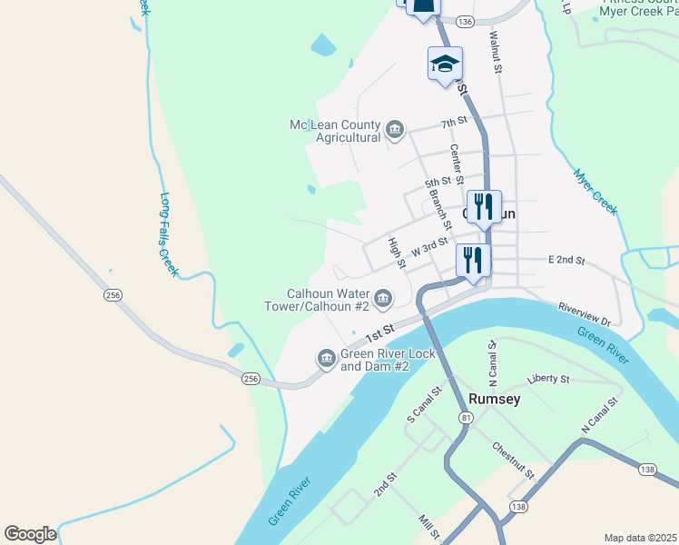 map of restaurants, bars, coffee shops, grocery stores, and more near 19 Sandefur Manor in Calhoun