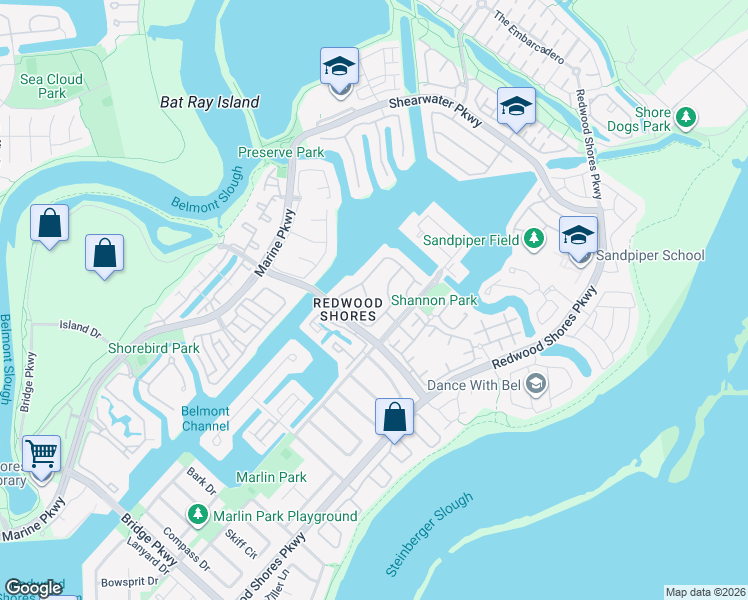 map of restaurants, bars, coffee shops, grocery stores, and more near 797 Lakeshore Drive in Redwood City