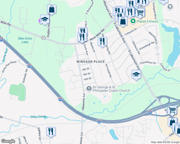 map of restaurants, bars, coffee shops, grocery stores, and more near 4314 4th Street in Richmond
