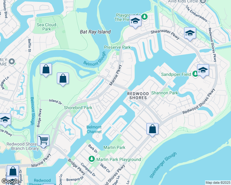 map of restaurants, bars, coffee shops, grocery stores, and more near 834 Newport Circle in Redwood City