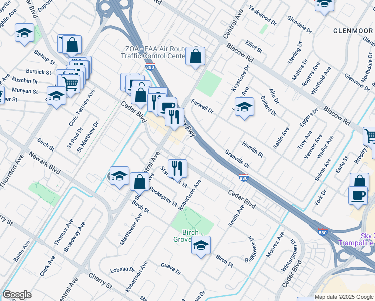 map of restaurants, bars, coffee shops, grocery stores, and more near 37794 Taro Terrace in Newark