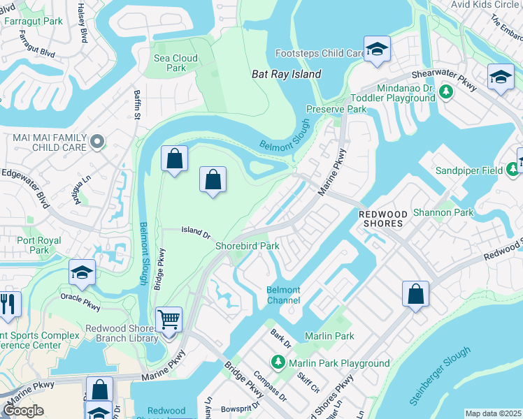 map of restaurants, bars, coffee shops, grocery stores, and more near 817 Port Walk Place in Redwood City