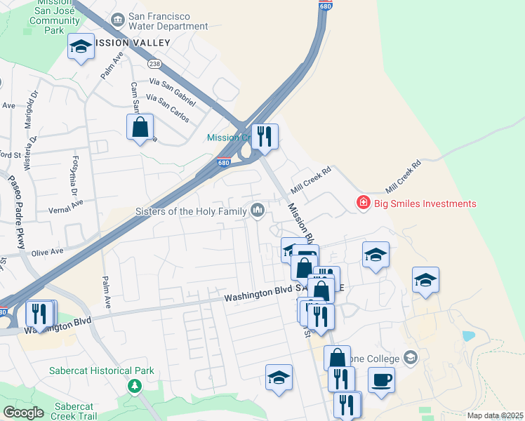 map of restaurants, bars, coffee shops, grocery stores, and more near 42965 Corte Verde in Fremont